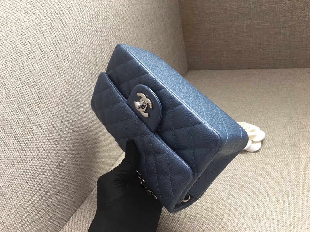 Small Classic Flap Caviar Bag A01116 Dark Blue/Silver